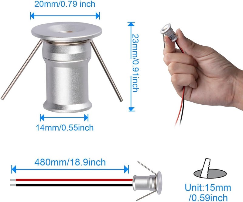HHTUN 902 120°LED mini Spotlight,DC12V 1W,80Ra,75lm,Small Size,Embedded Installation,Suitable for Cabinet Lighting Such as Wine cabinets,Shoe cabinets,etc.,with Power Supply(3000K,Silver,9Pack) - Image 5
